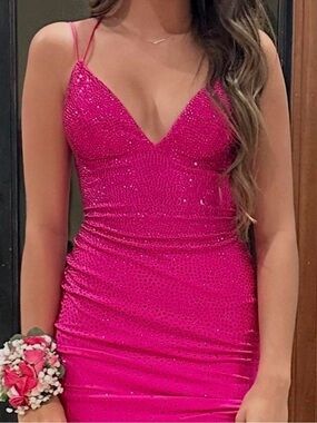 Sherri Hill Hot Pink Sequin Spaghetti Strap Mini Dress